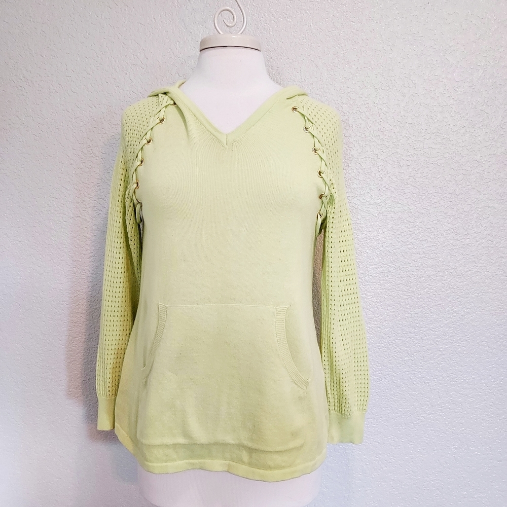 ⭐️5/$20 Appleseed's Neon Green Pullover Sweater w/Criss Cross Tie Accent